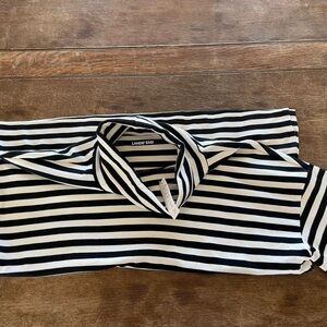 Lands' End Black and White Striped Button-Down Top
